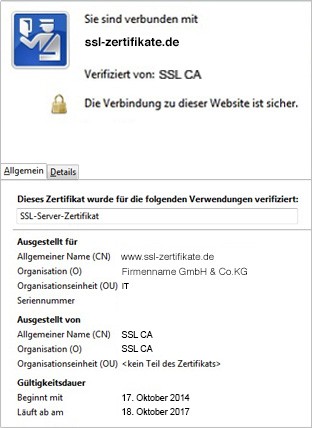 Beispiel: Organisationsvalidiertes SSL-Zertifikat